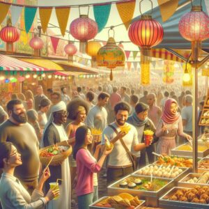 Vibrant street food festival.