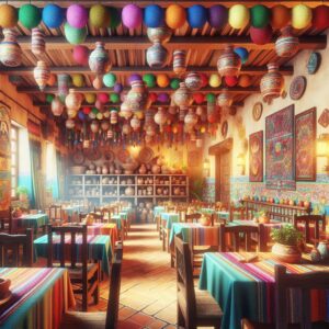 Colorful Guatemalan restaurant interior.