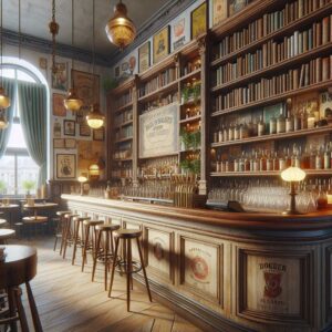 Retro bar with books.