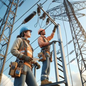 Power line repair workers