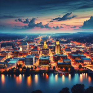 Knoxville city skyline illuminated.