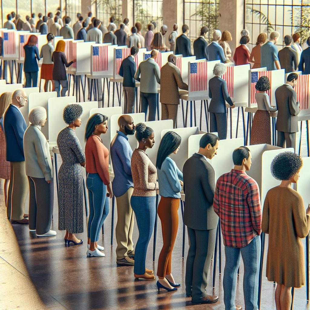 Voting booth lineup illustration.