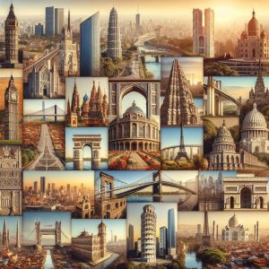 Historical city landmarks collage