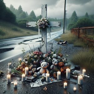 Somber roadside memorial