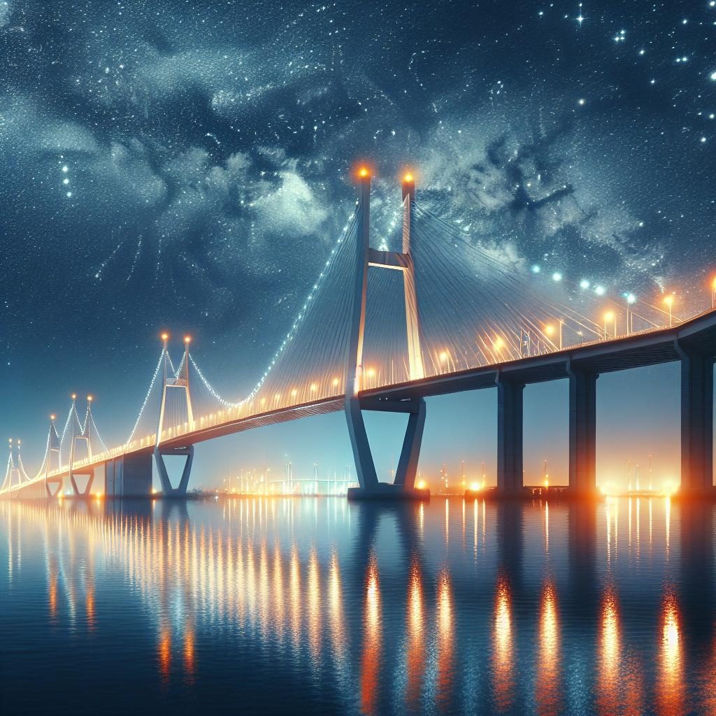 Bridge illuminated at night