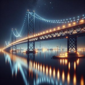 Illuminated Bridge at Night