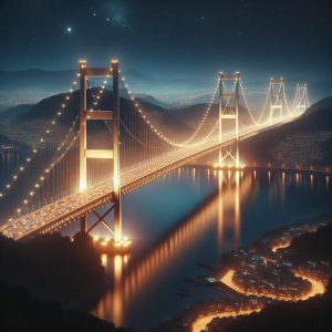 Illuminated Bridge at Night