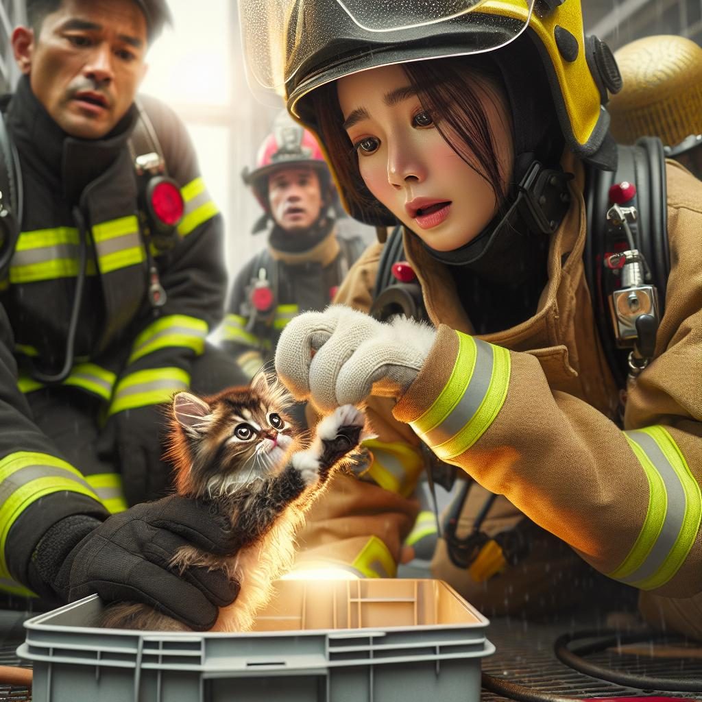 Firefighter Rescuing Kitten