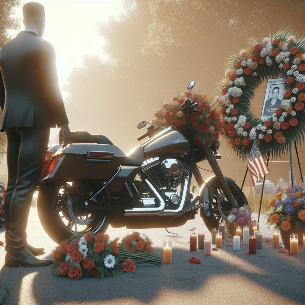 Motorcycle with memorial flowers