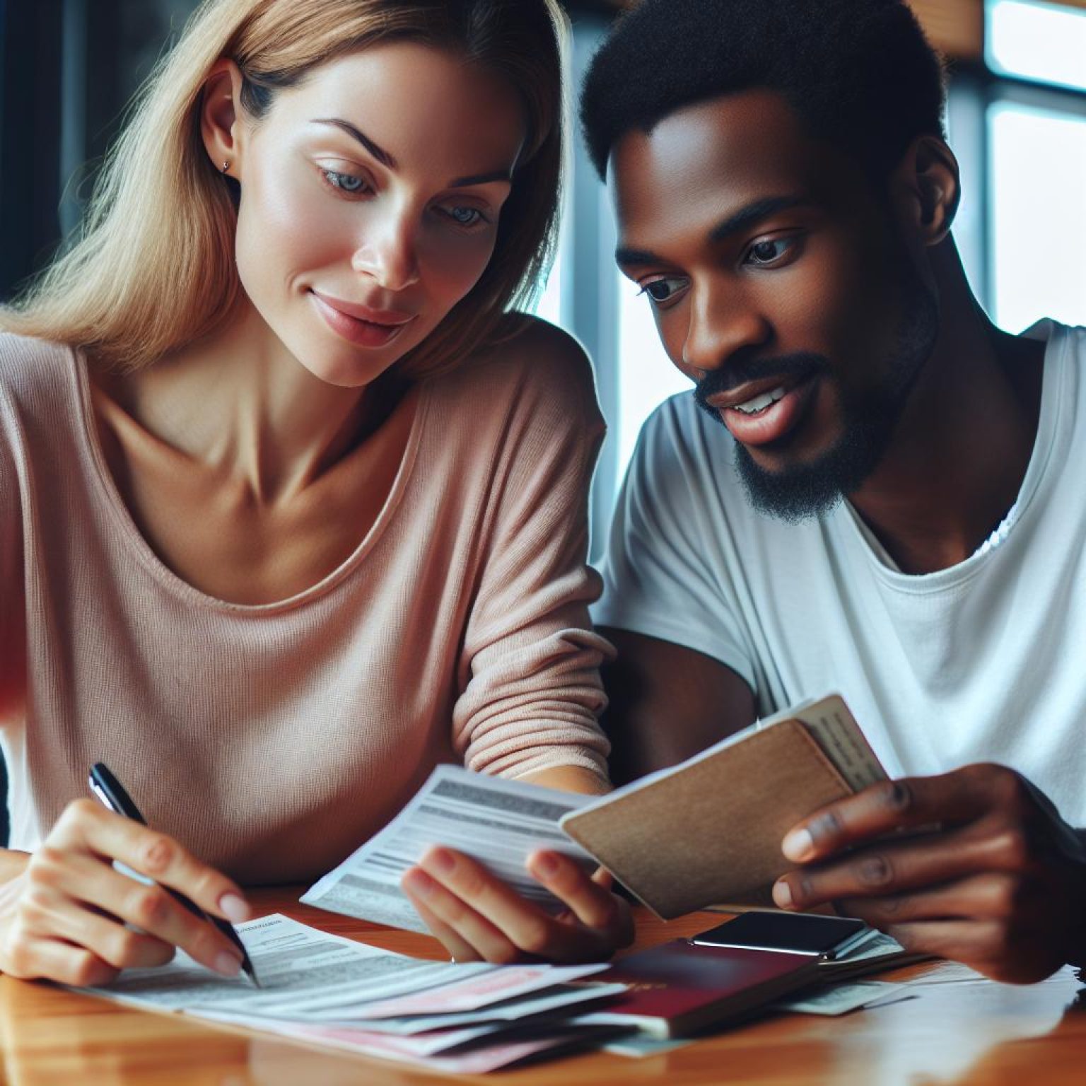 Couple reviewing travel documents