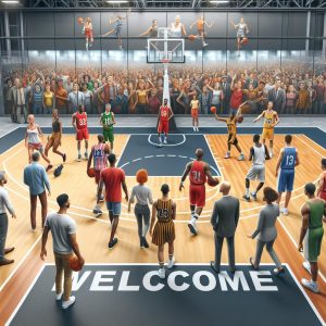 Basketball court welcome banner