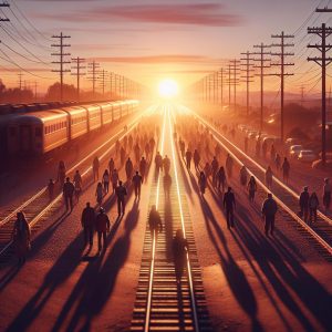 Train tracks at sunset