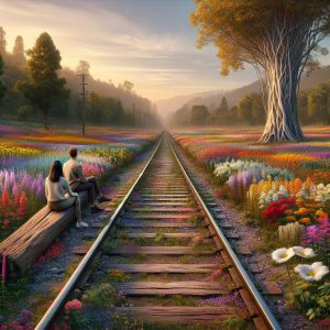 Train tracks and flowers