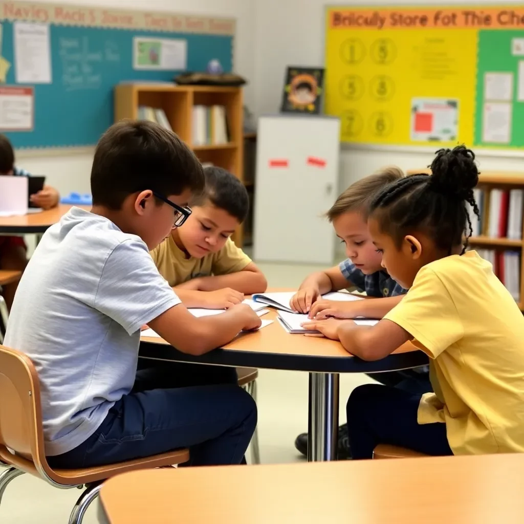 Students studying together in a safe, welcoming classroom.