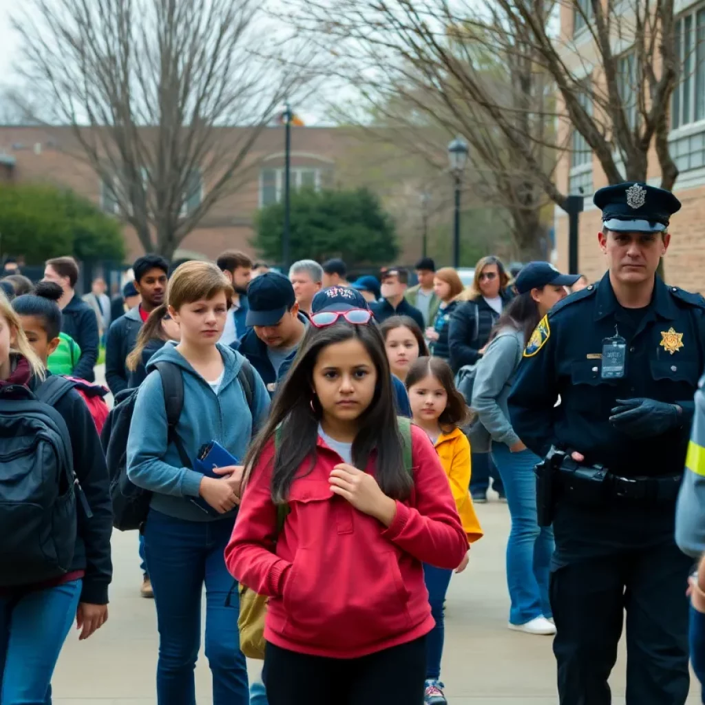 Students being monitored by police during school hours.