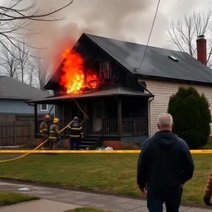 Charred remains of a house after fire in North Knoxville