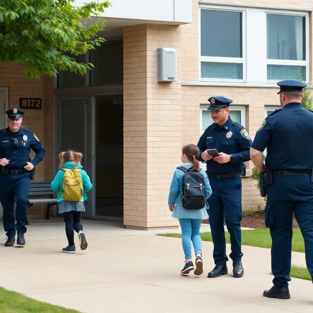 Police officers at a school during heightened security measures