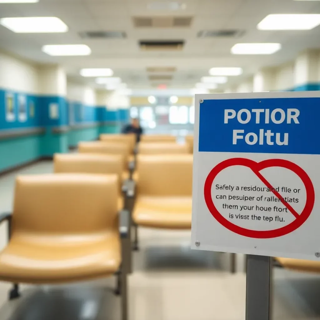 Visitor restrictions signage at hospital due to flu outbreak