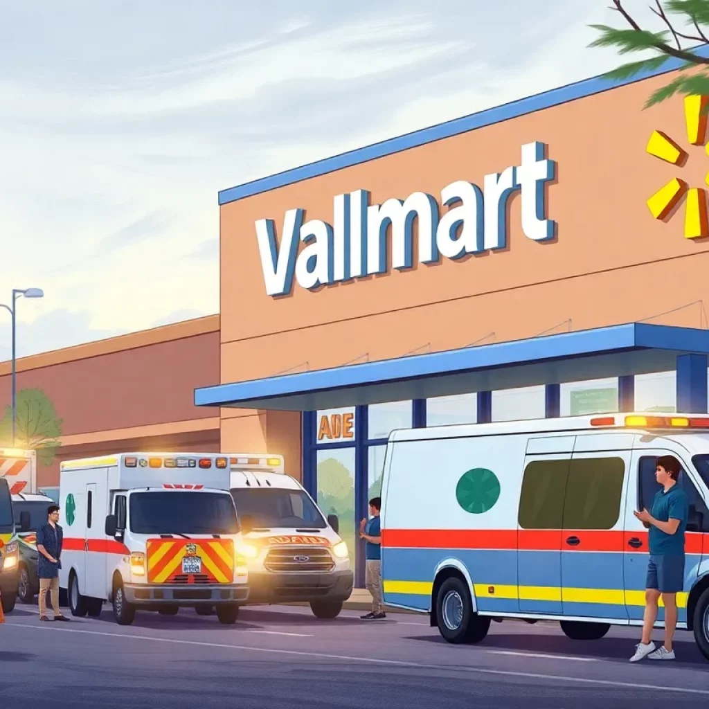 Scene of emergency response at a Walmart store shooting