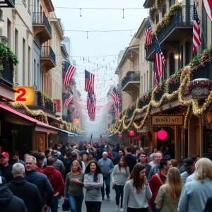 Crowded Bourbon Street during New Year's Eve festivities