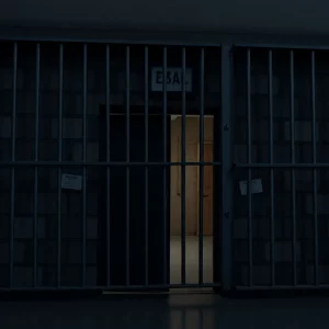 Jail entrance with community protest signs about treatment of individuals in custody