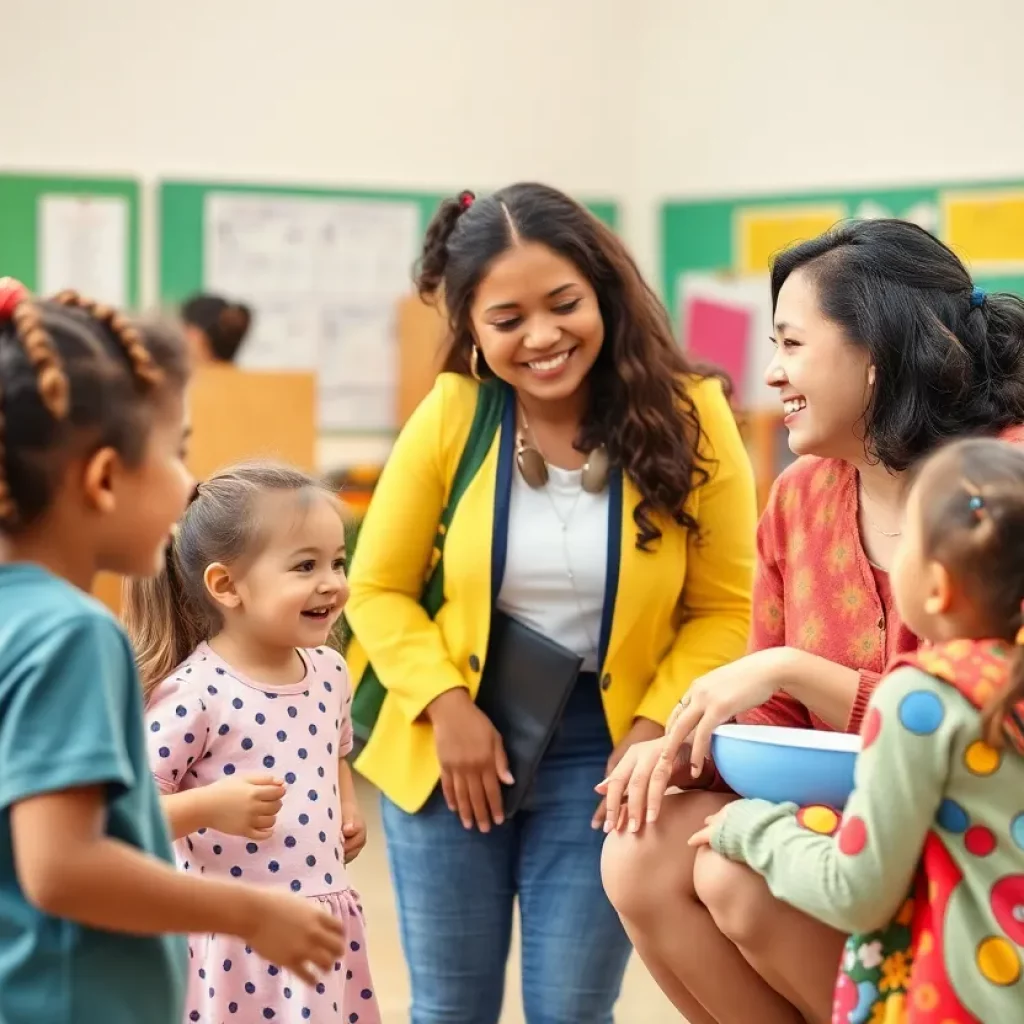 Community health worker engaged with families at Gibbs Elementary School