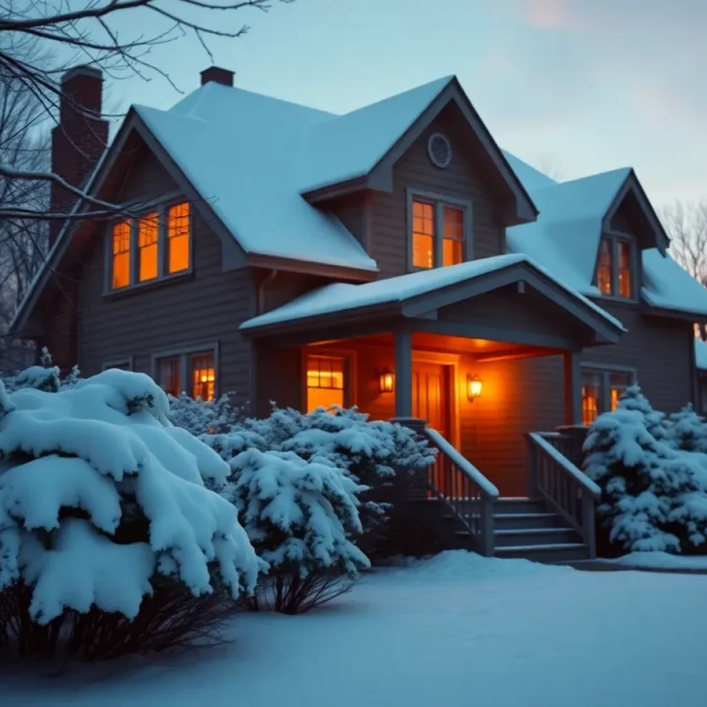 A warm and inviting home in Knoxville during winter with snow on the ground.