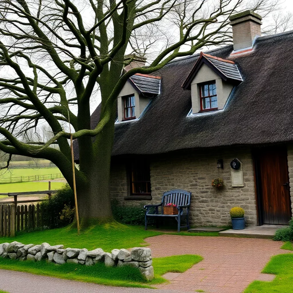 A scene from the play 'Dancing at Lughnasa' showcasing a cozy cottage