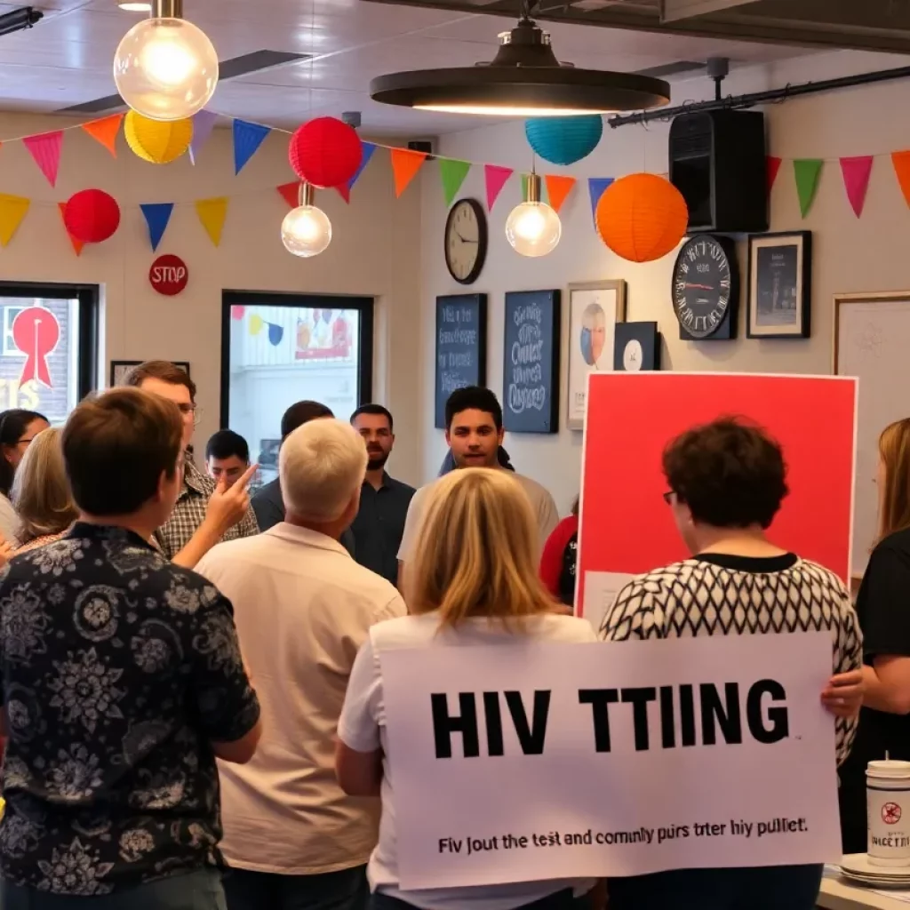 Community members participating in a karaoke night while promoting HIV testing services.