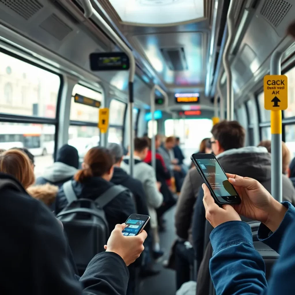 Passengers using a cashless payment system on a Knoxville bus