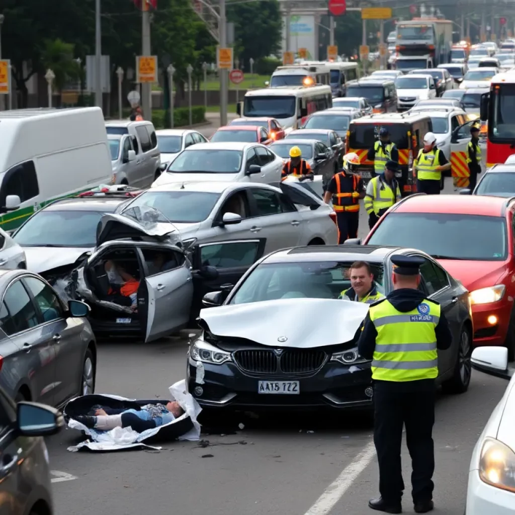 Emergency responders at the scene of a multi-vehicle crash in Knoxville