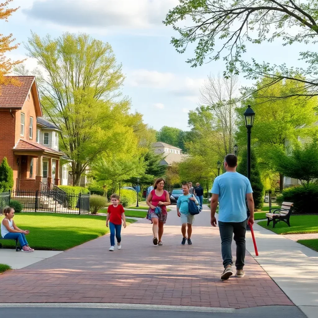 A lively Knoxville neighborhood with families in a park