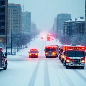 Snow-covered streets in Knoxville during a winter storm