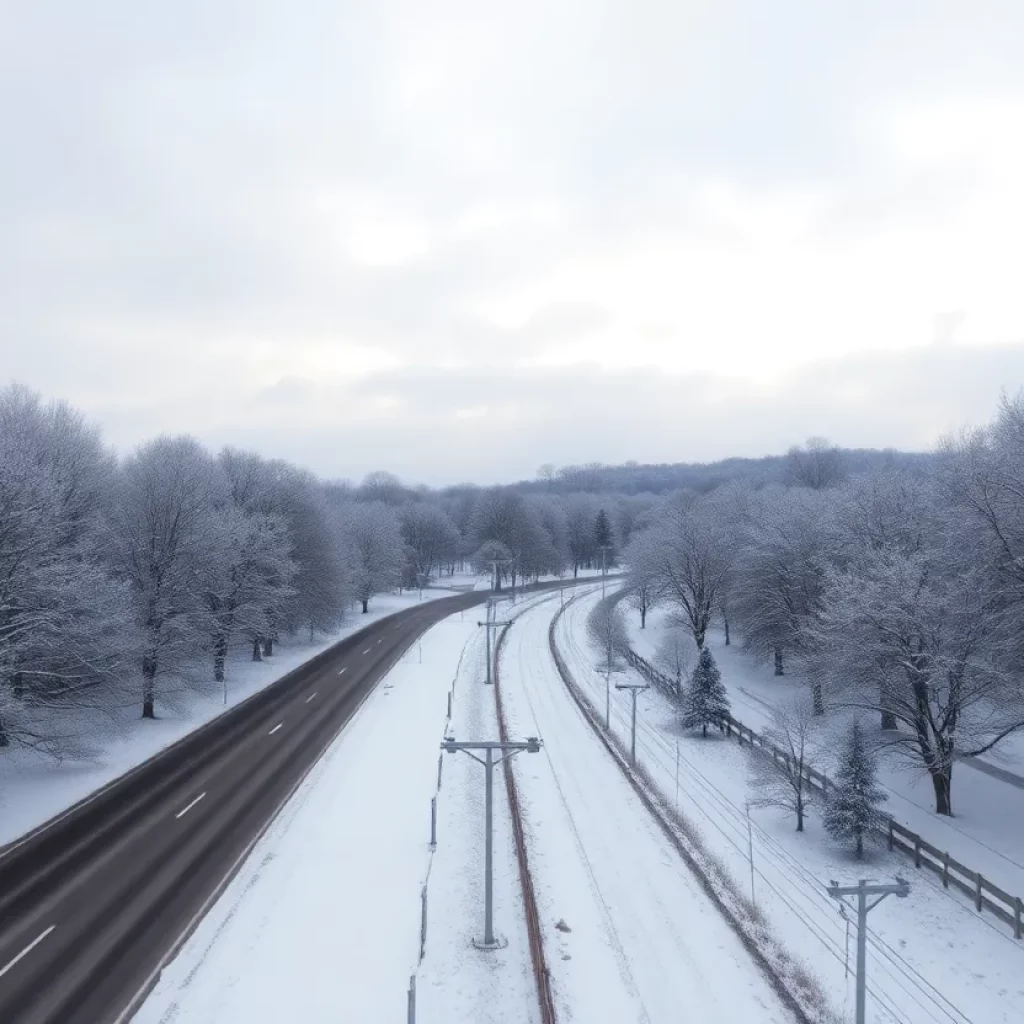 A winter scene in Knoxville, TN during a snowstorm.