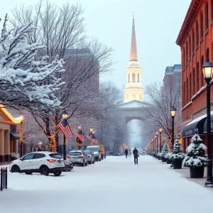 Snow-covered streets and families enjoying winter activities in Knoxville