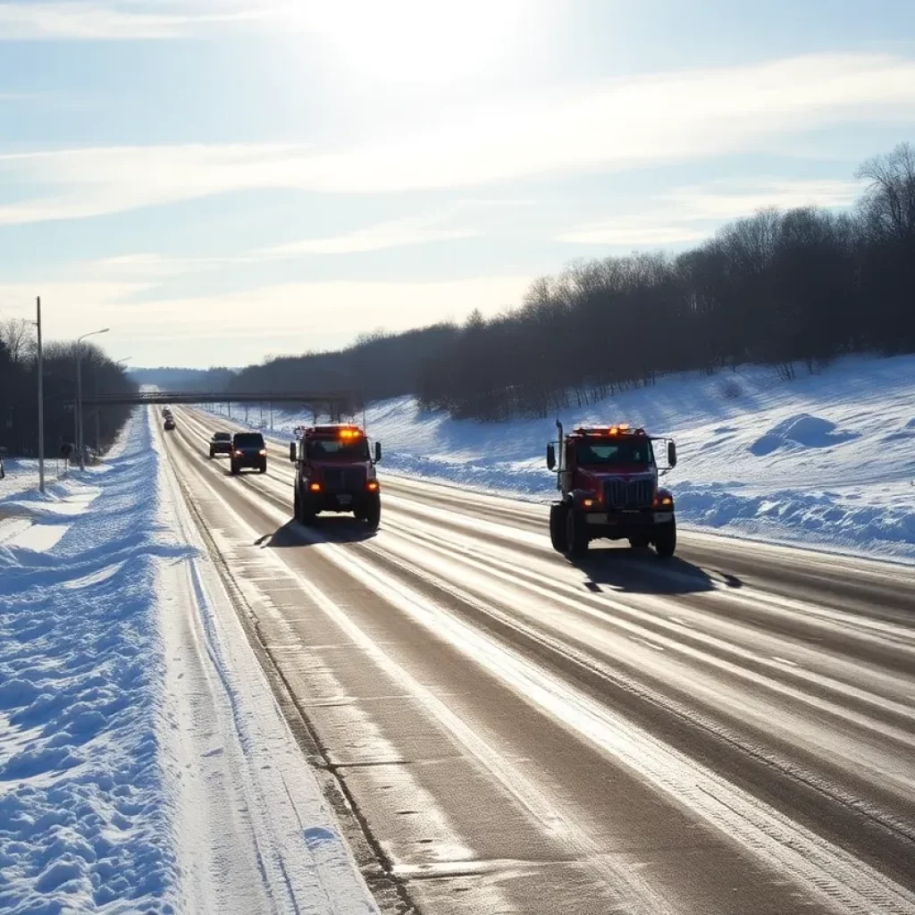 Road conditions in Knoxville after winter storm with clear and icy patches.