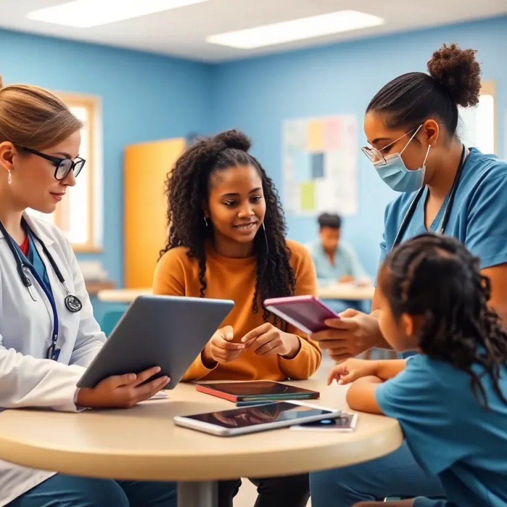 Nursing faculty providing healthcare services to youth at a development center