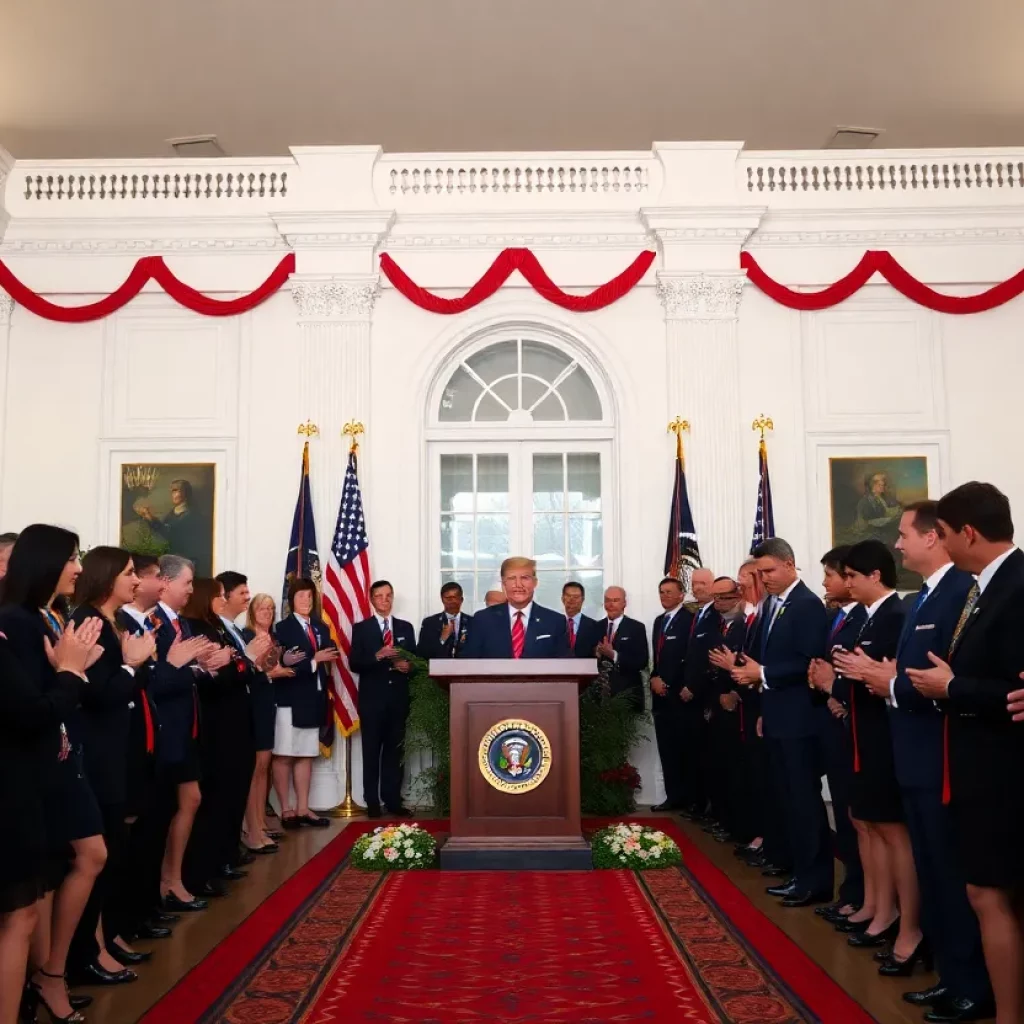 Award ceremony at the White House honoring service to democracy.