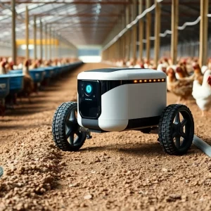 Scout autonomous robot collecting data in a poultry house