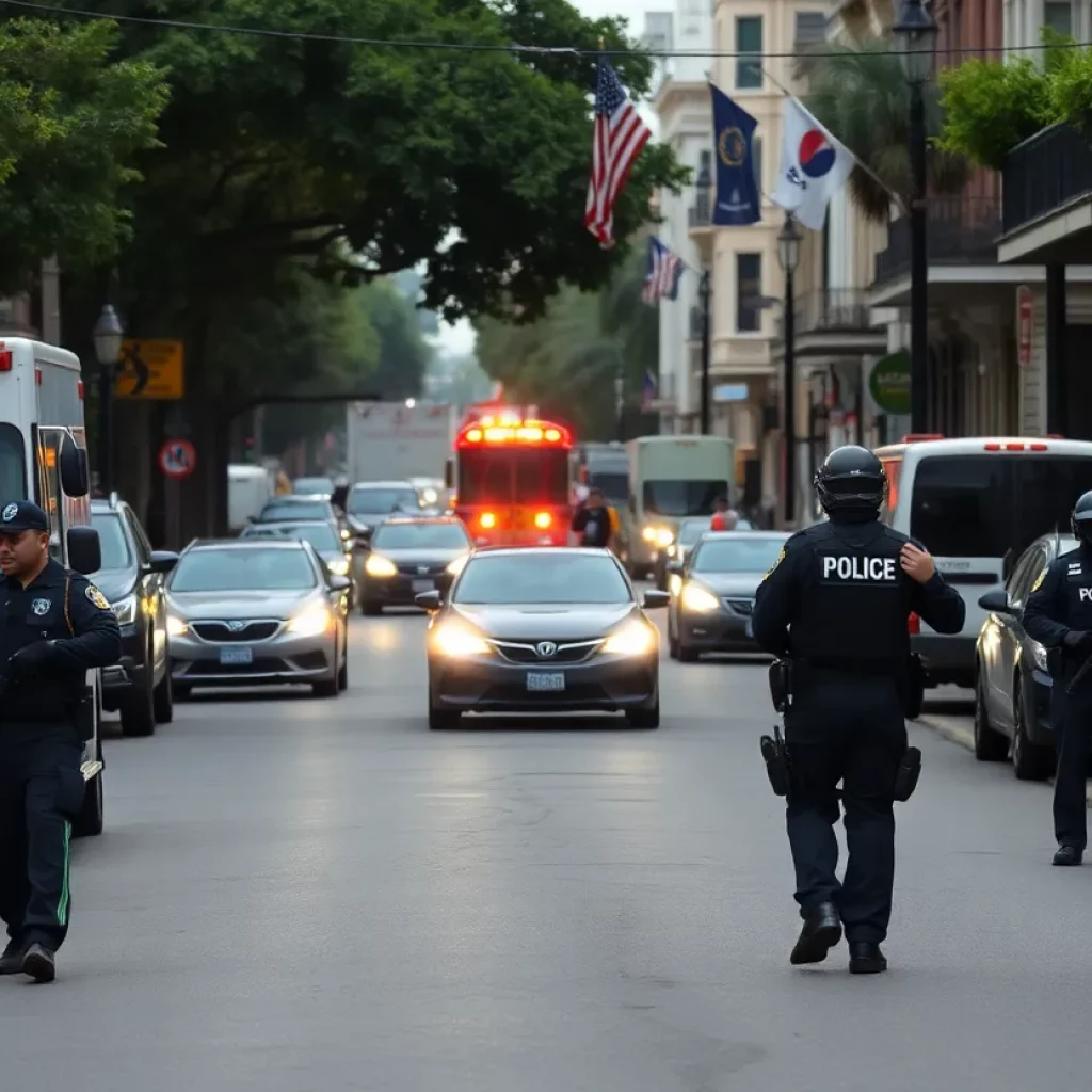 New Orleans street scene highlighting community resilience and security measures after the Sugar Bowl postponement