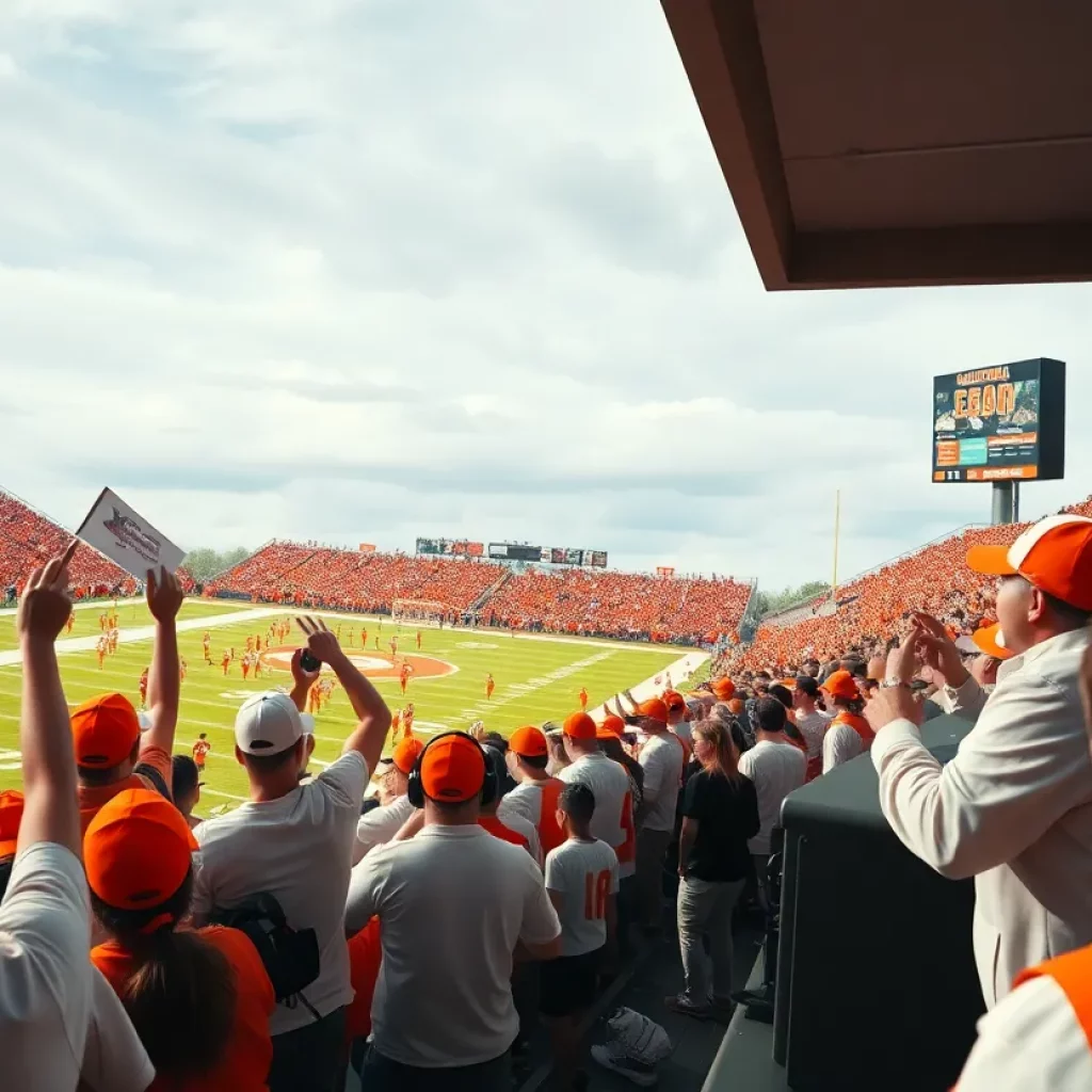 Vibrant atmosphere at a Tennessee college football game with fans cheering.