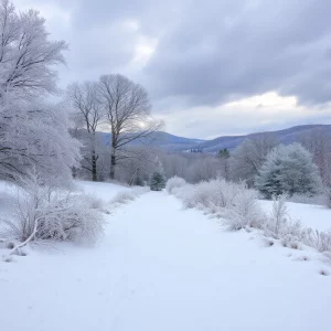 Winter landscape in East Tennessee with snow and ice