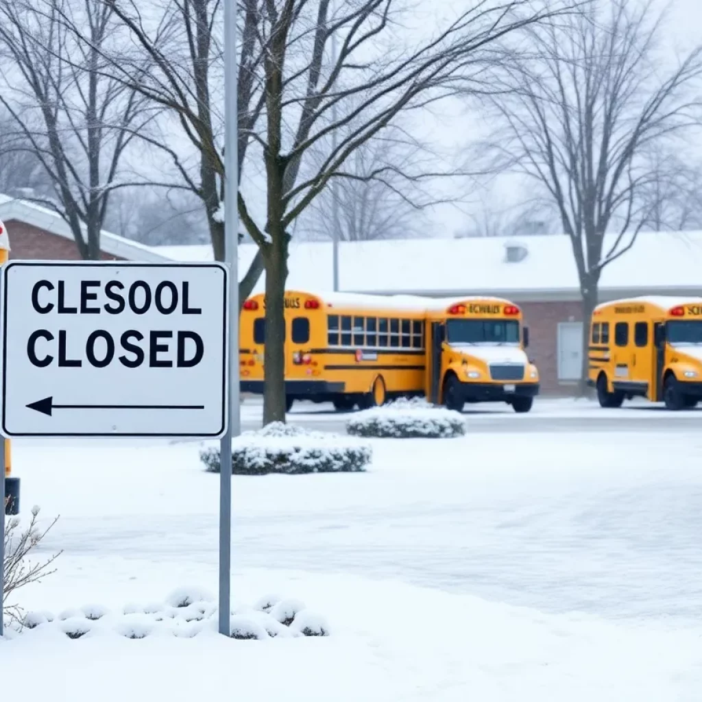 School yard covered in snow during winter weather