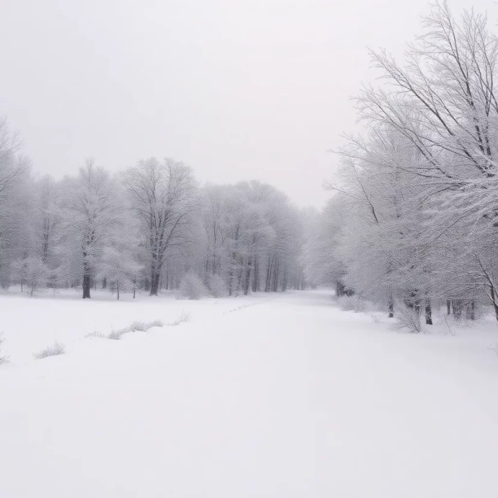 Scenic view of East Tennessee blanketed in snow after a snowstorm.