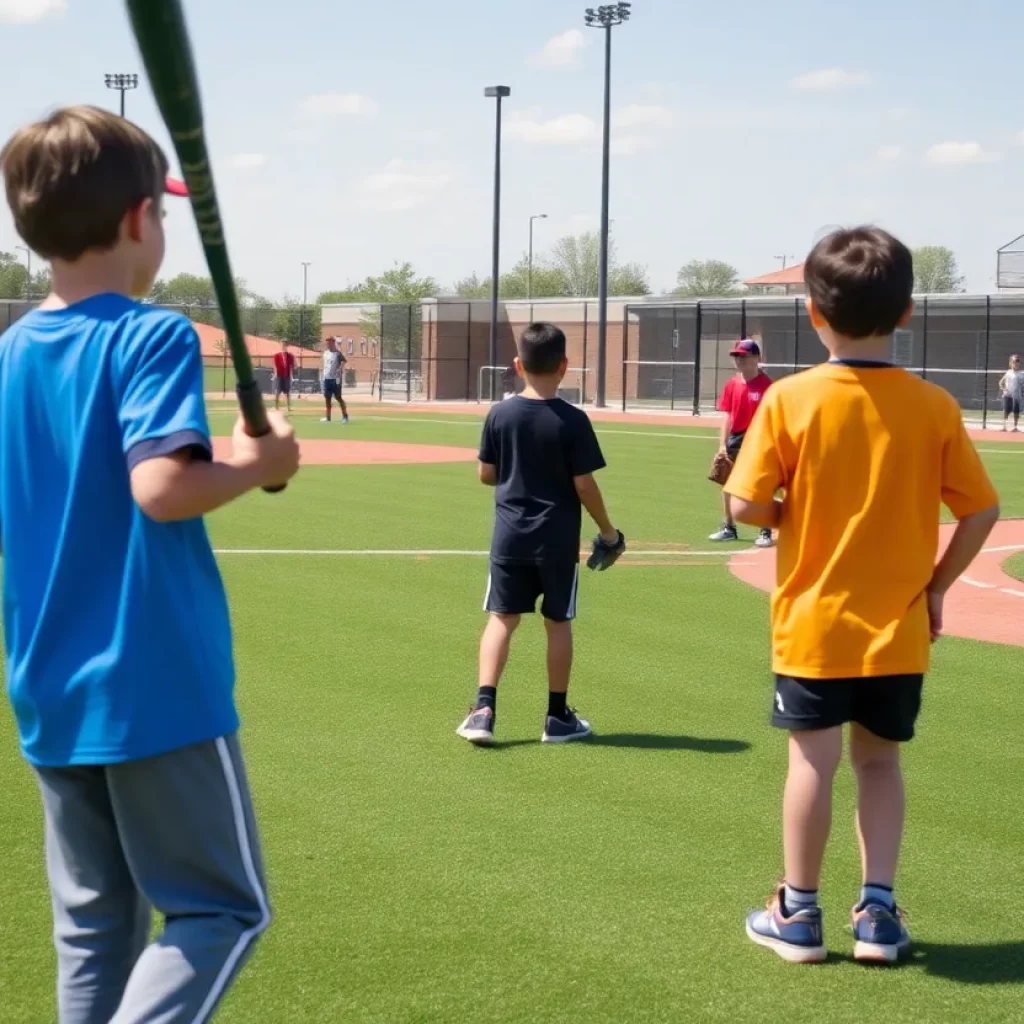 Young athletes practicing baseball at an improved facility in Ruritan Park