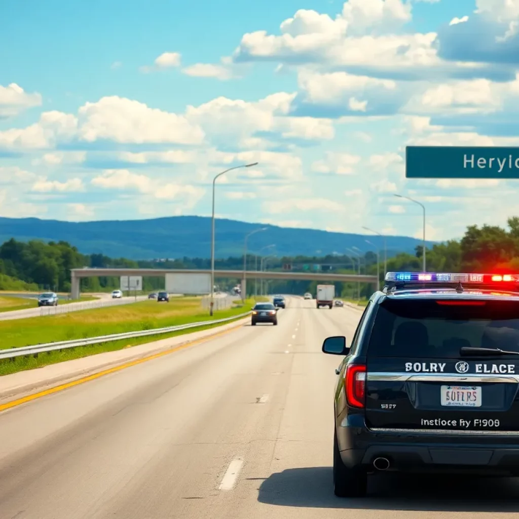 Police vehicle patrolling a highway in Tennessee