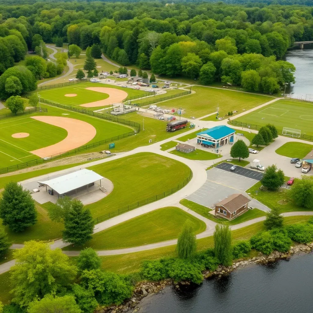 Rendering of the new park planned for East Knoxville with sports facilities and camping areas.