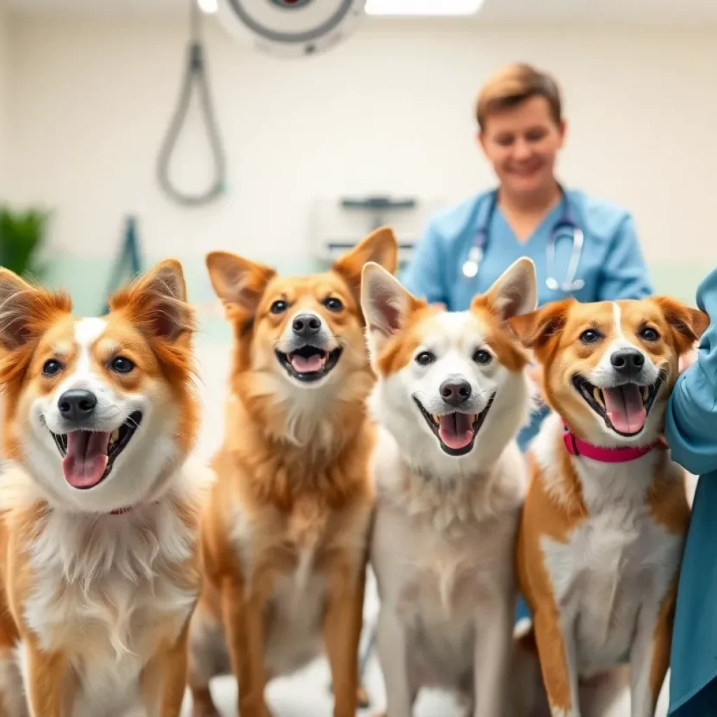 Happy pets receiving care at a veterinary clinic