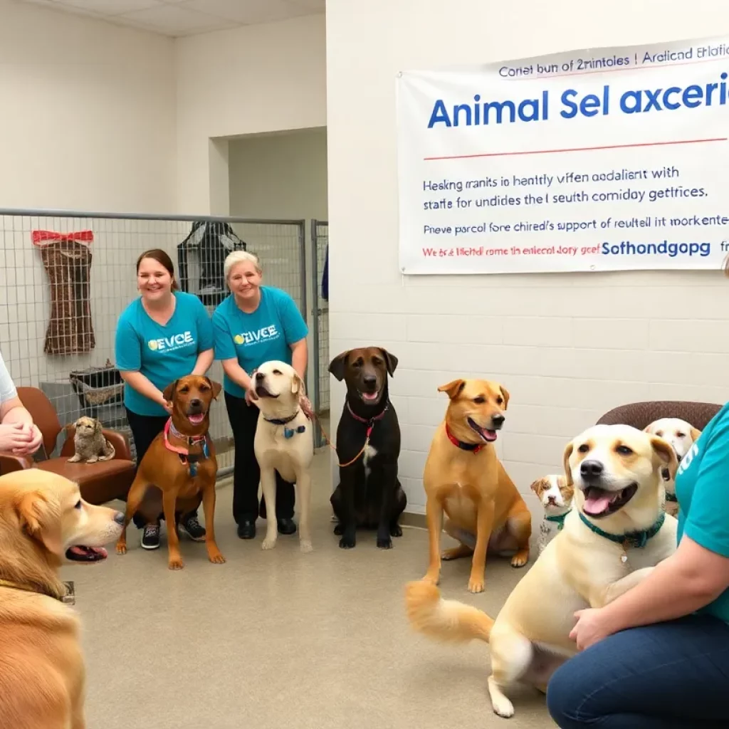 Volunteers at Knoxville Animal Shelter with happy pets