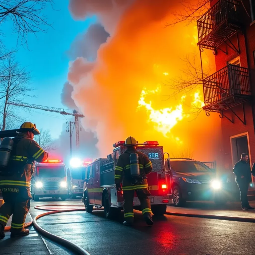 Firefighters in action responding to a fire at Summit Towers Apartments